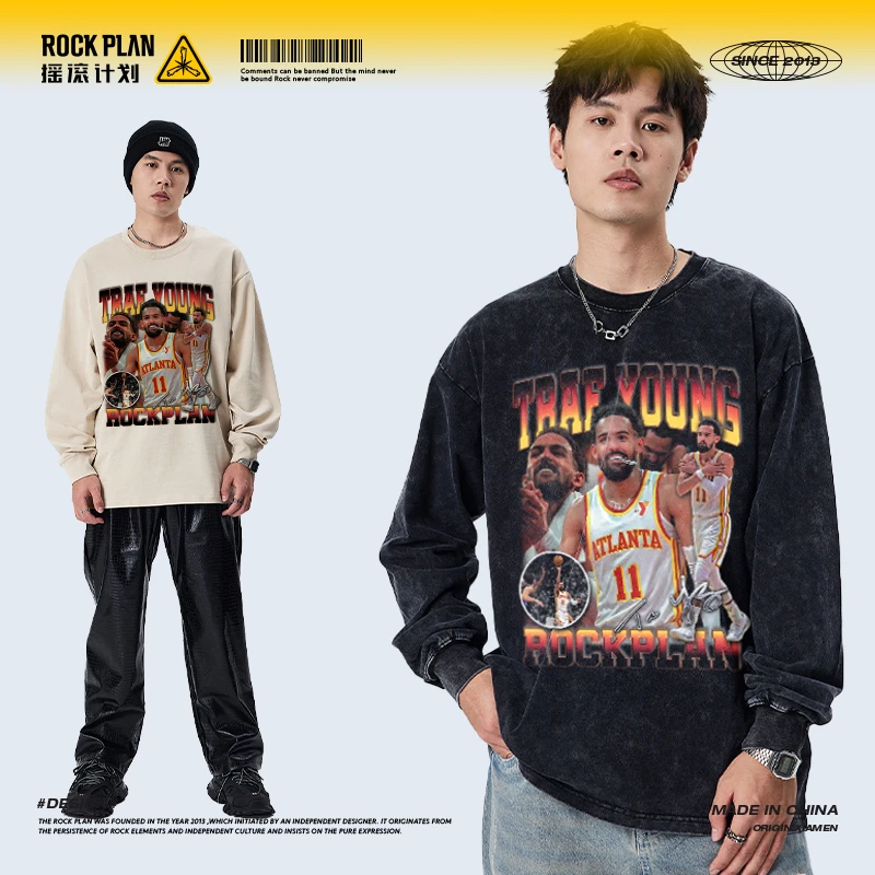 摇滚计划特雷杨绝杀爵士美式宽松复古做旧男女同款纯棉高街短袖