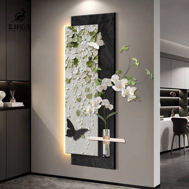 现代简约玄关装饰画立体砂岩画客厅走廊过道挂画高级感水培墙壁画