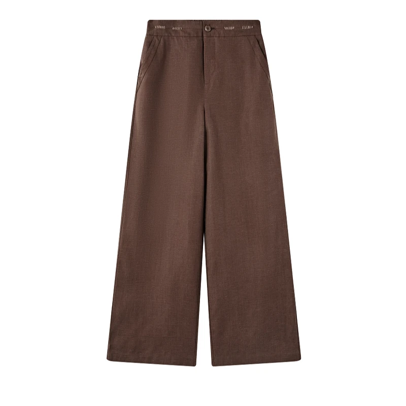 女士宽松直筒裤透气舒适垂感长裤腰头手工线设计