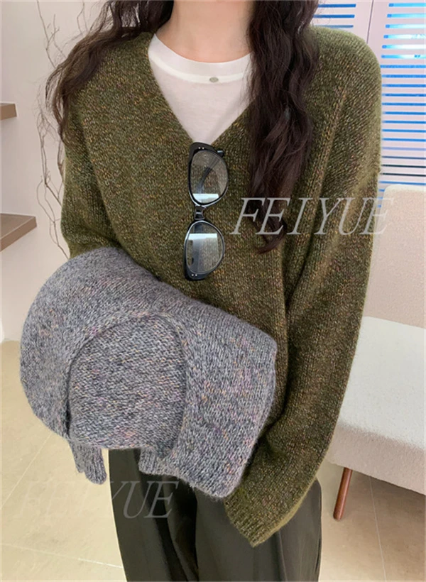 【加厚无缝一体】一线成衣超好看松弛慵懒感V领针织衫女秋冬时尚款