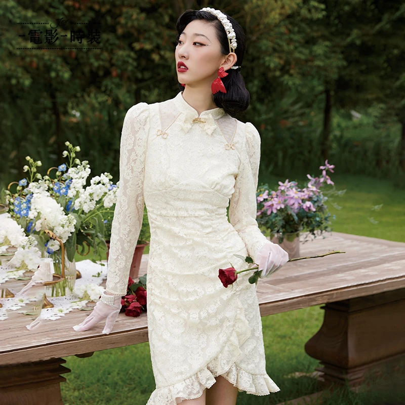 【品牌福利】电影时装新款蕾丝旗袍女FEAX112553