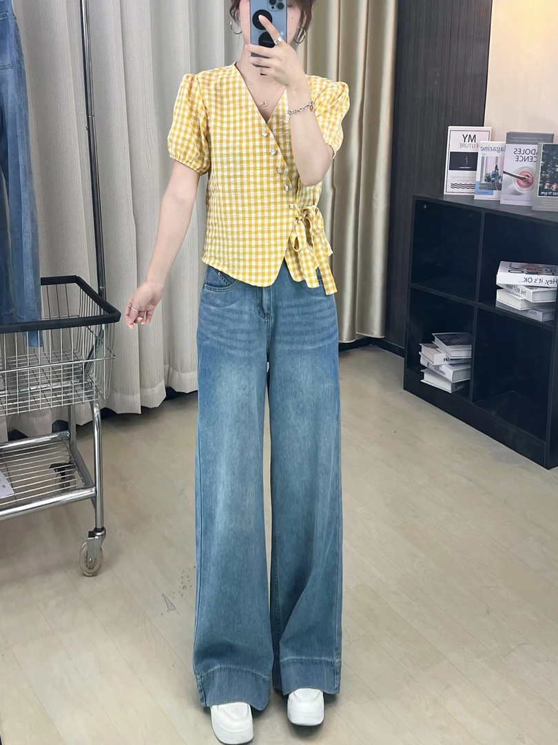 【D·M】2025夏季A字版中高腰阔腿牛仔裤显瘦薄款透气超软小个子长裤