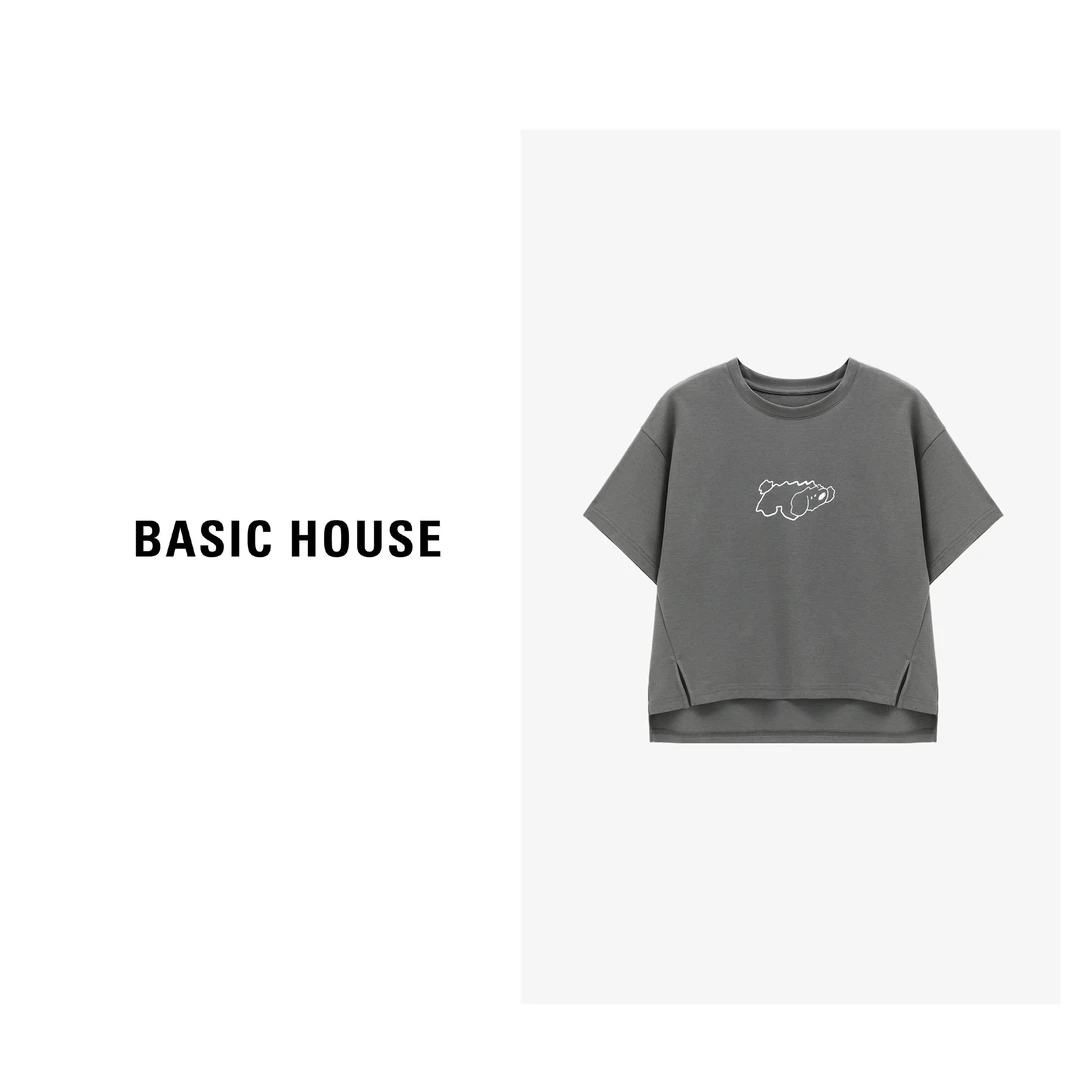 Basic House/百家好夏季复古宽松简约百搭休闲T恤-B0625B5BJM2