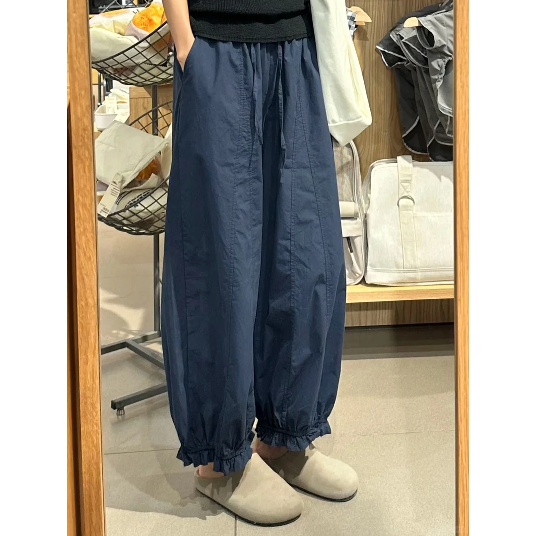 灯笼花苞裤女早秋款藏青色裤子胖mm显瘦九分阔腿裤大码防晒南瓜裤
