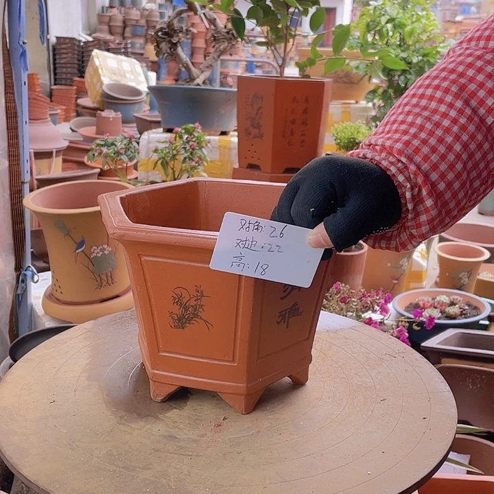 紫砂宜兴紫砂红六方清雅26