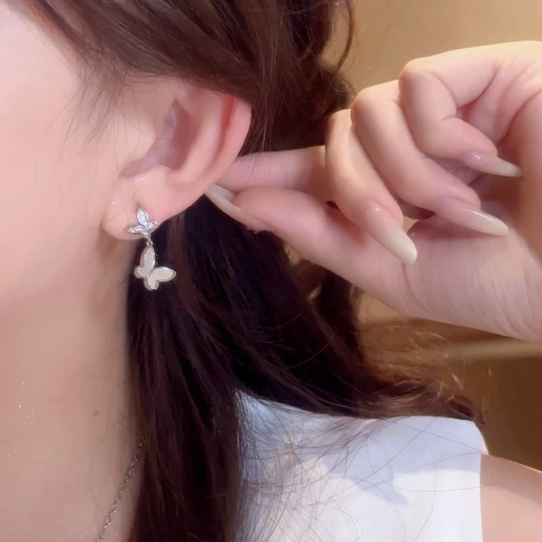 灵动精致双蝴蝶耳环女高级感轻奢小众设计耳钉314