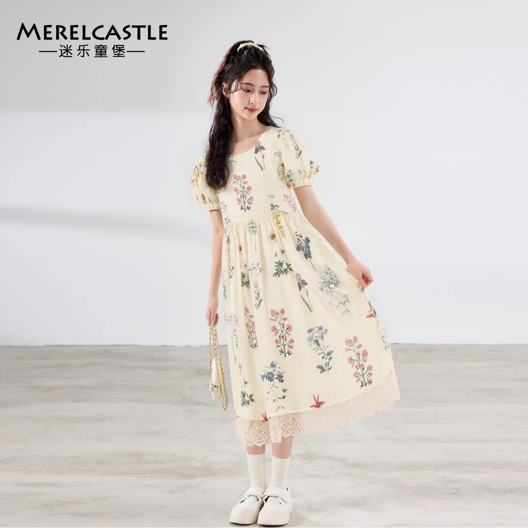 C5374女大童夏季时尚花朵连衣裙初中生夏装新款碎花裙青少年
