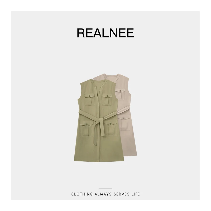 REALNEE【工装美学】亚麻极简工装连衣裙随性舒适腔调老钱穿搭03444