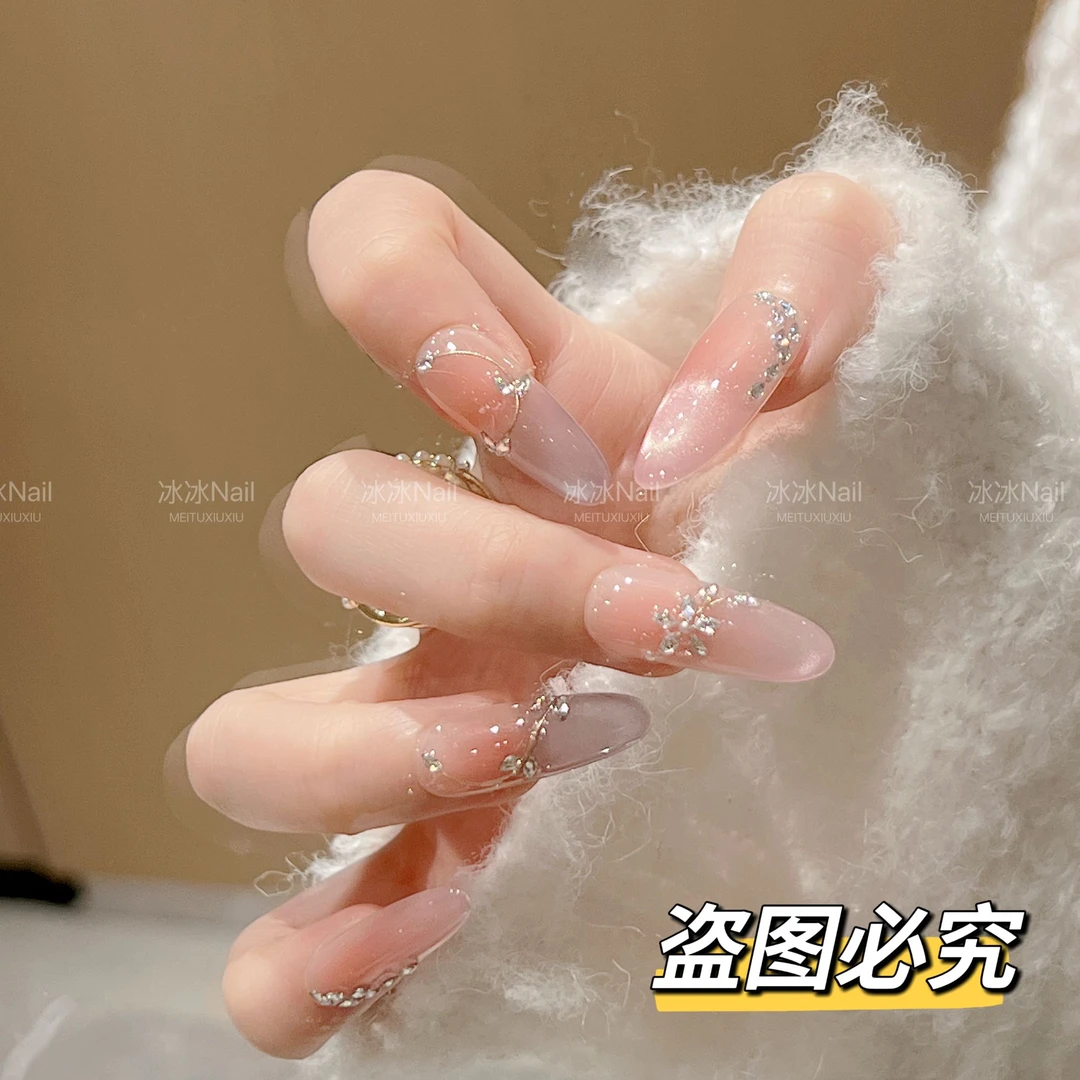 【星河入梦】双光猫眼纯手工穿戴甲爆闪碎钻美甲显白10片