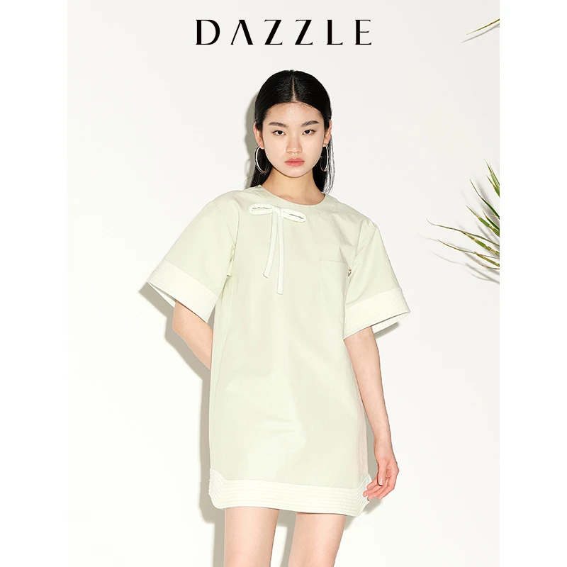 DAZZLE地素奥莱女款蝴蝶结饰廓型短袖连衣裙2E2O488