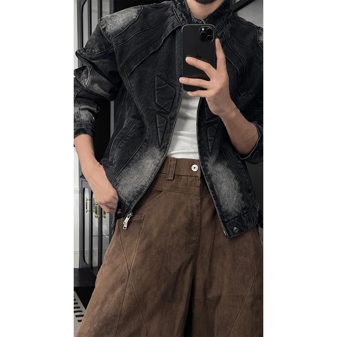 龙叨叨秋季新品原创美式小众设计款牛仔夹克重工复古水洗外套男潮