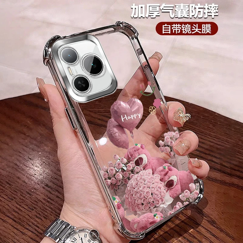 潮牌适用荣耀Power手机壳四角防摔套透明全包自带镜头膜 轻奢个性