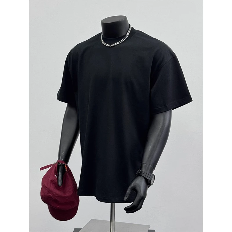 简约纯棉小领口黑色T恤夏季圆领百搭短袖男款潮流vibe内搭打底衫
