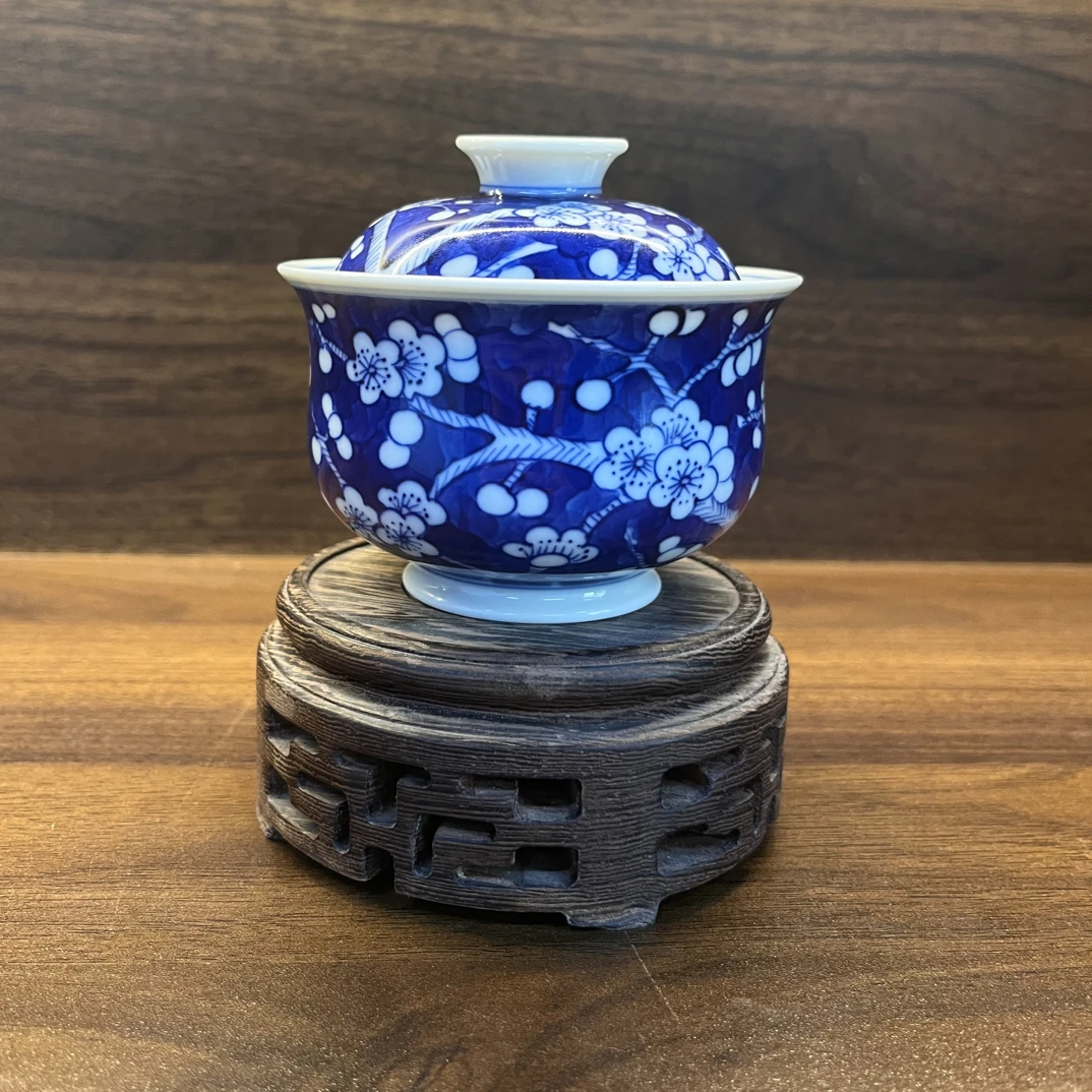 景德镇全手工手绘陶瓷冰梅布袋盖碗 高档陶瓷茶具 盖碗