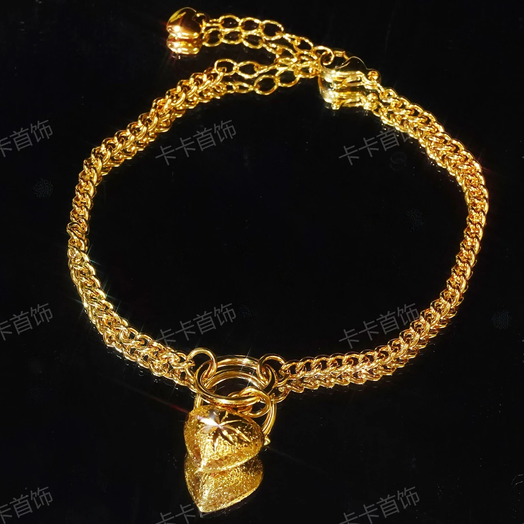 铜合金手链 七夕爱心手链大气高级感时尚金色精致重工气质礼物