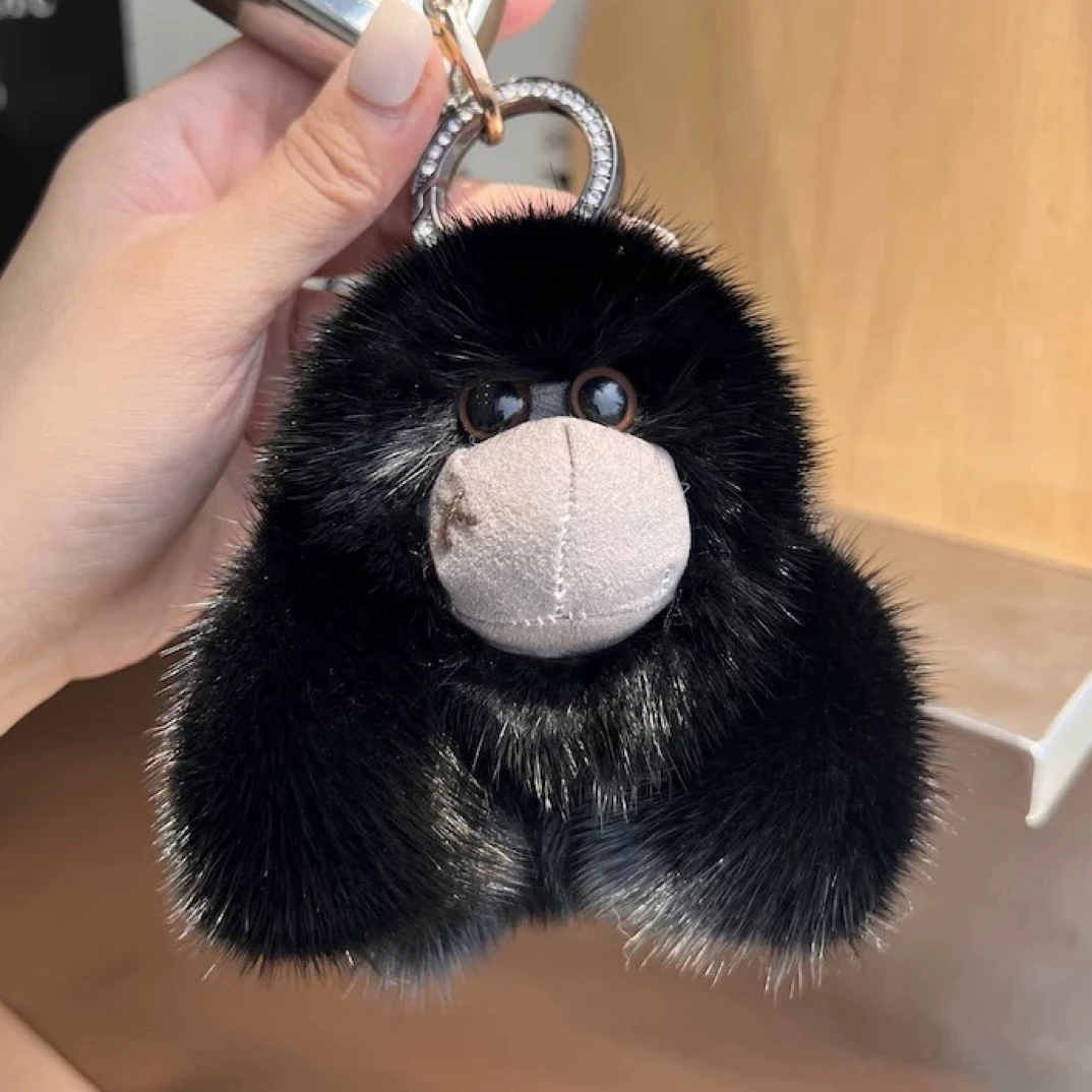 进口丹麦皮大黑猩猩汽车钥匙扣挂饰可爱个性毛绒公仔包包挂件礼物