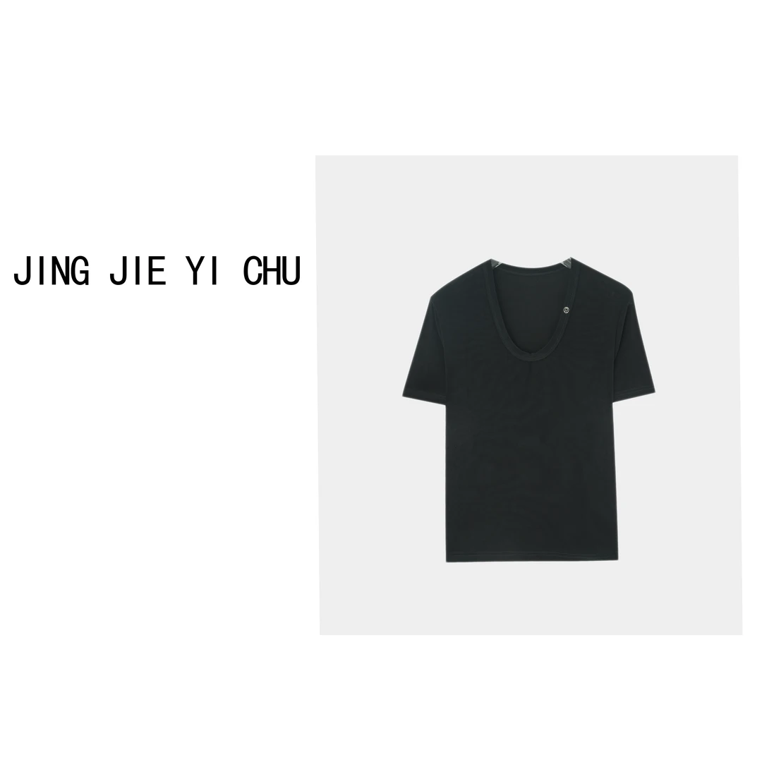 静姐【纵享丝滑】夏款~百搭基础醋酸U领短袖净色T恤          23913