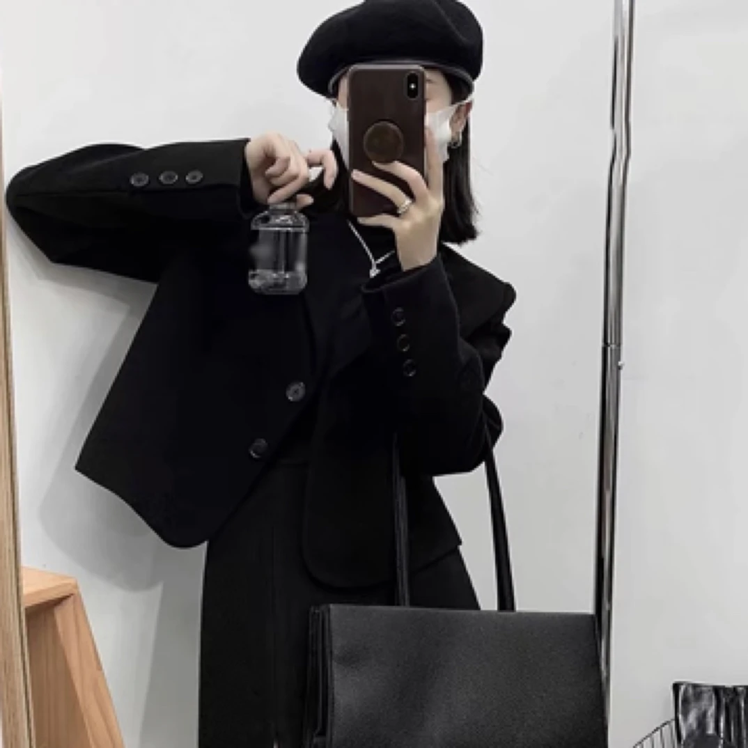 三七45（220-248）黑色呢子裤裙套装