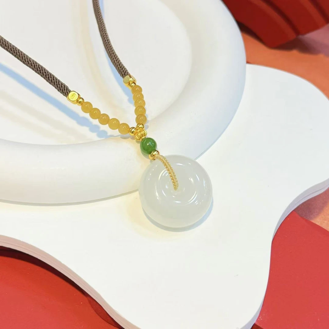 【年货节 跨年专属】编绳25*12mm高货白玉平安扣HNZ9128