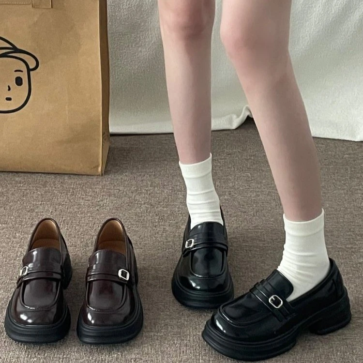 圆头厚底单鞋女黑色学院风小皮鞋百搭英伦乐福鞋2025正装鞋子jk鞋