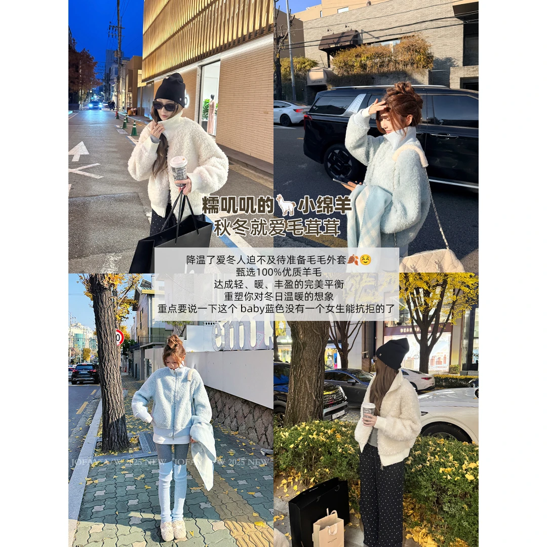 |韩女羊羔毛外套|100羊毛 针织毛呢外套 冬款休闲加厚百搭 W2932