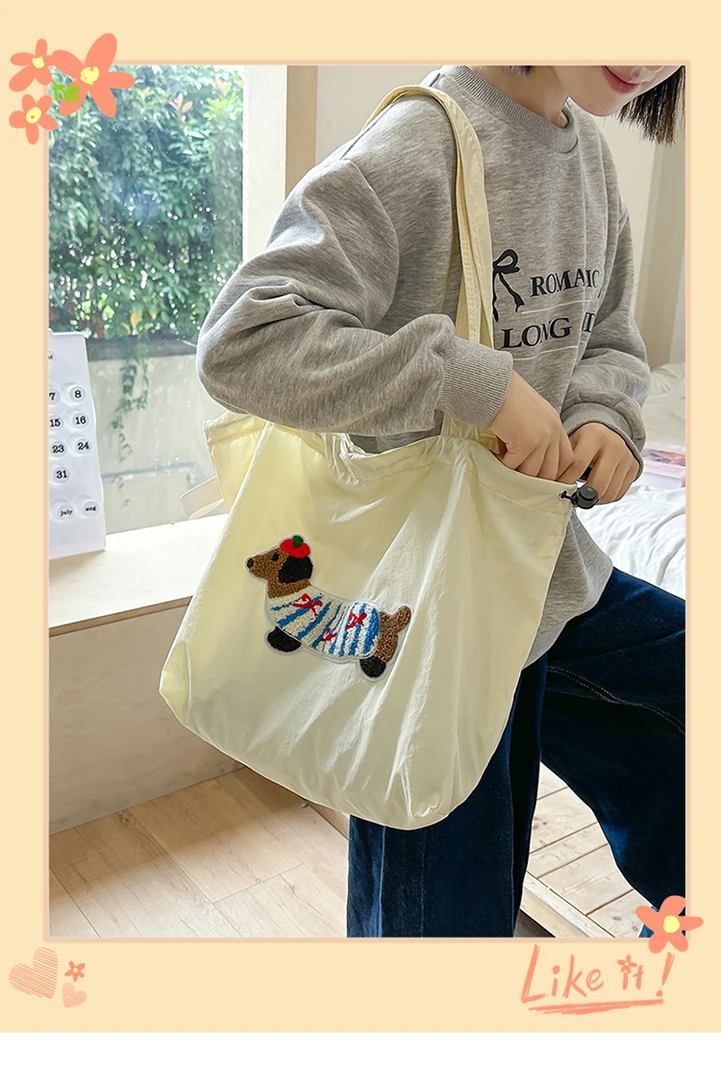 763小众清新腊肠狗设计单肩包韩系大容量帆布包袋文艺少女斜挎包