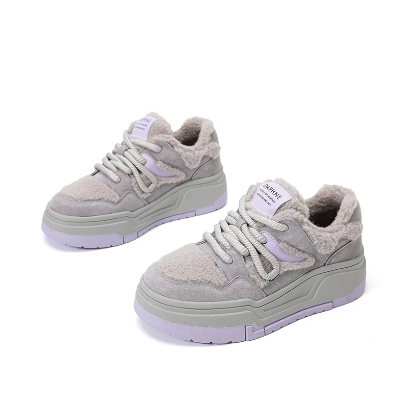 达芙妮真皮加绒休闲鞋时尚百搭厚底休闲女士鞋ins潮【4023607061】