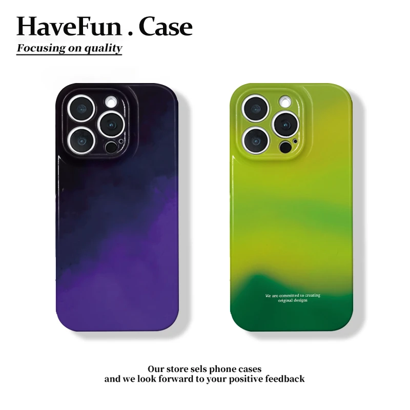 雅天立小众紫绿晕染适用iPhone15菲林壳16硬1312华为vivo小米oppo