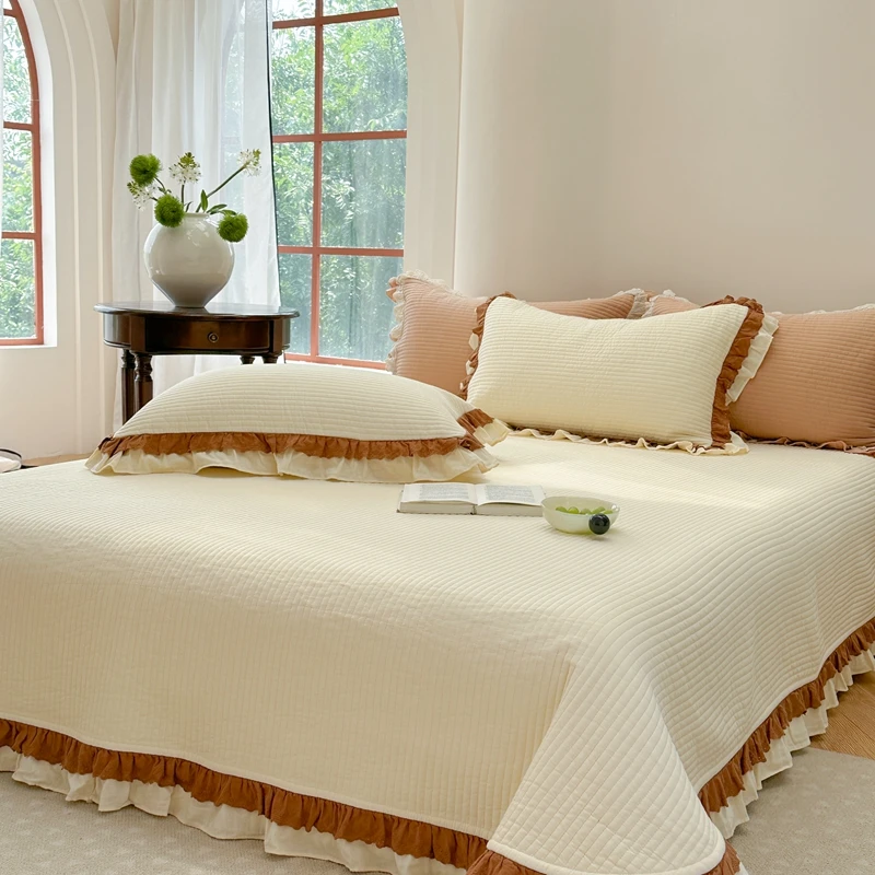 法式浪漫纯棉双层纱花边床盖韩式公主风双面全棉床单夏凉被空调被