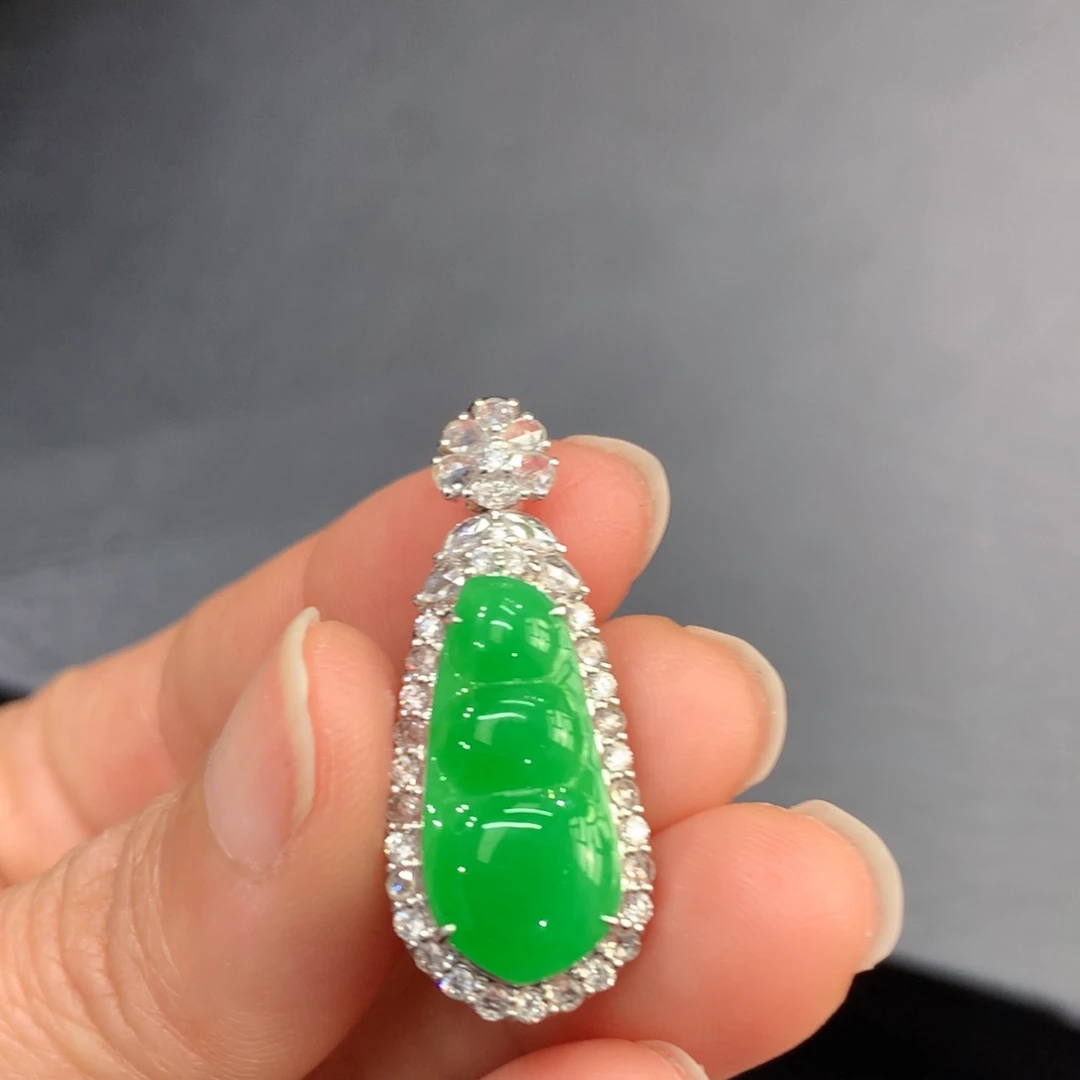 翡翠18K金镶嵌吊坠(不含链)