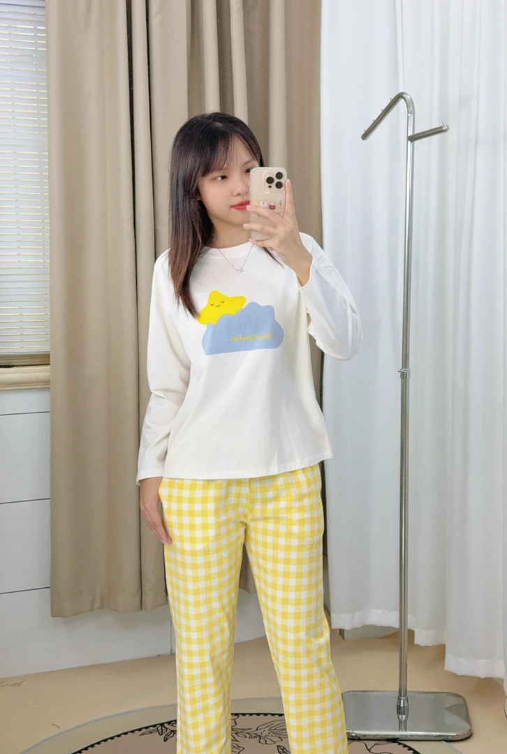 【星星月亮】家迎睡衣秋冬双面纯棉套头新款睡衣家居服长裤女士春秋