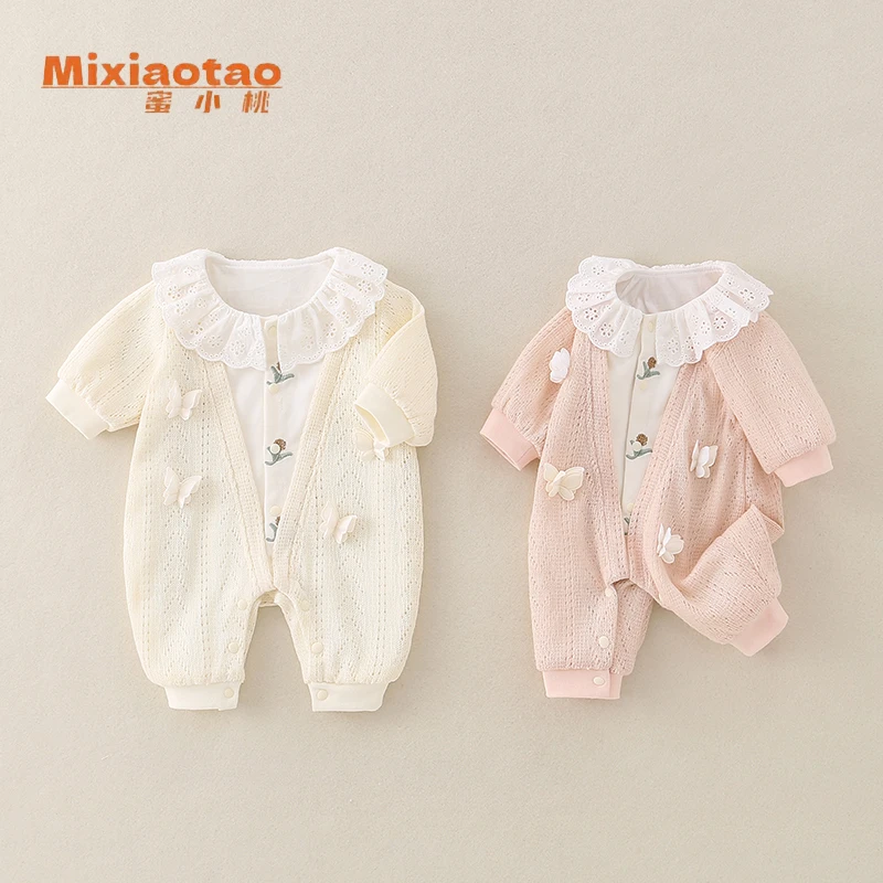 秋款（双层）针织连体衣闭档哈衣宝宝儿童婴幼儿童长袖婴儿洋气薄款