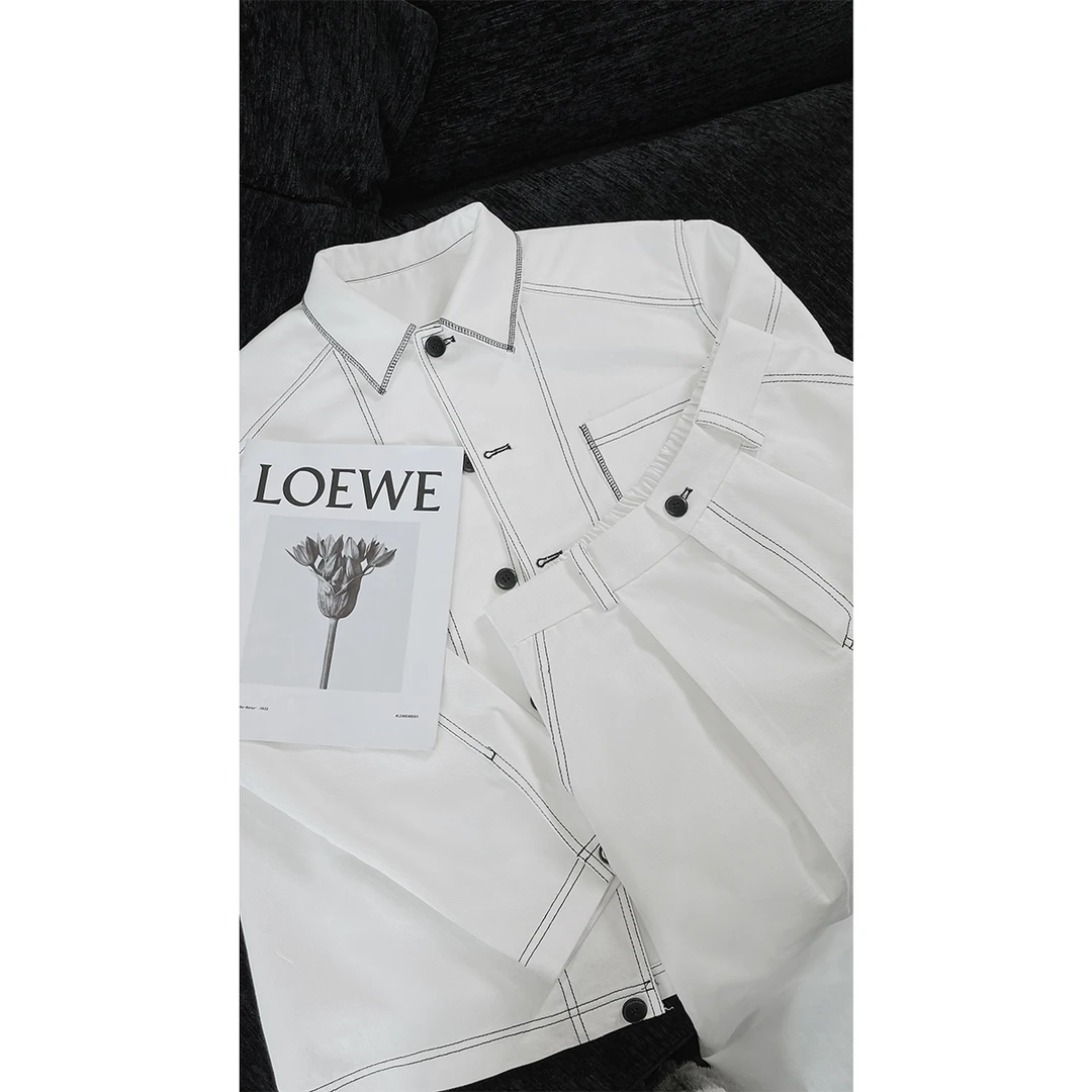 龙叨叨春季新品明线设计感牛仔夹克套装男潮牌简约休闲外套长裤