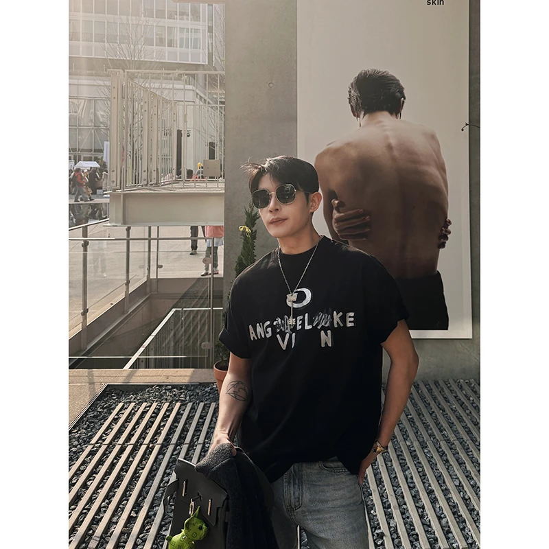 《CCSS曹》胸口半圈字母手绘重磅休闲夏季纯棉宽松潮流百搭T恤