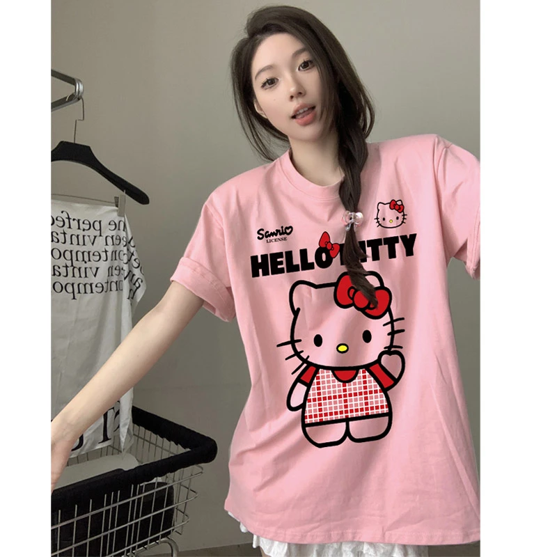 240克纯棉KT猫新年衣服短袖洋气女装上衣ins韩版休闲t恤中长款