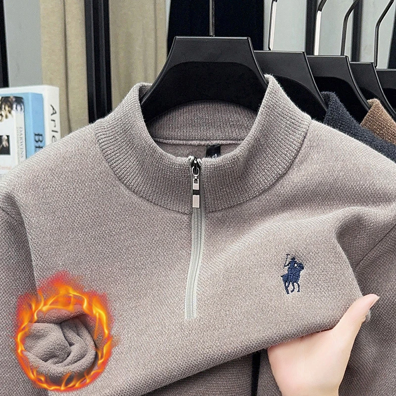 【全身一体绒】2025冬季新款男士加绒加厚毛衣半拉链套头保暖打底衫