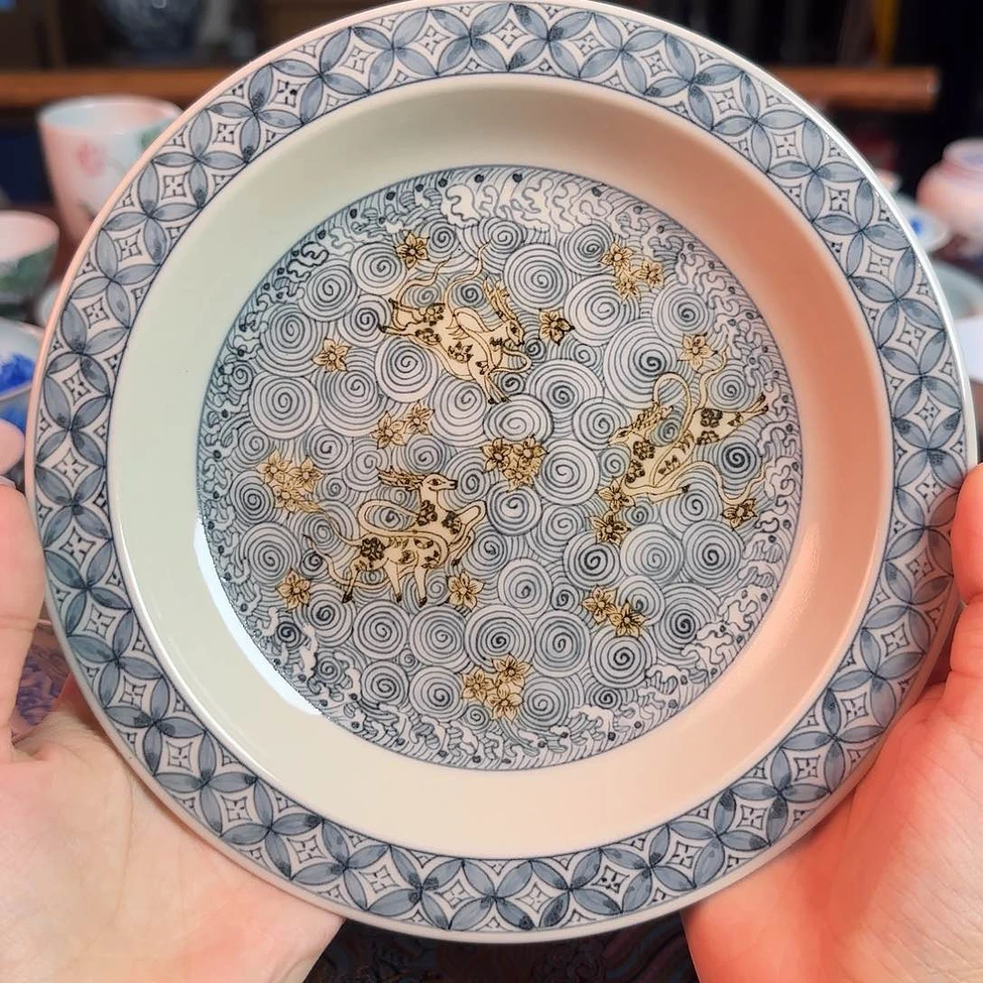 重工釉里金海水小鹿壶承纯手绘