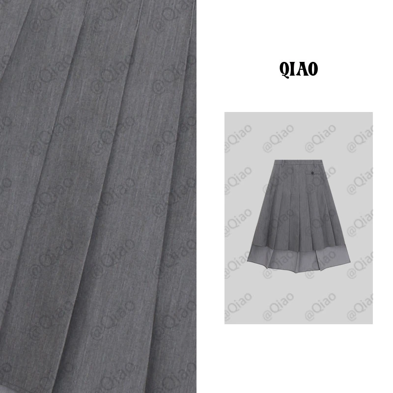 QXQT「柔和机能」荞荞春夏新款纯色高腰不规则百褶西装半身裙