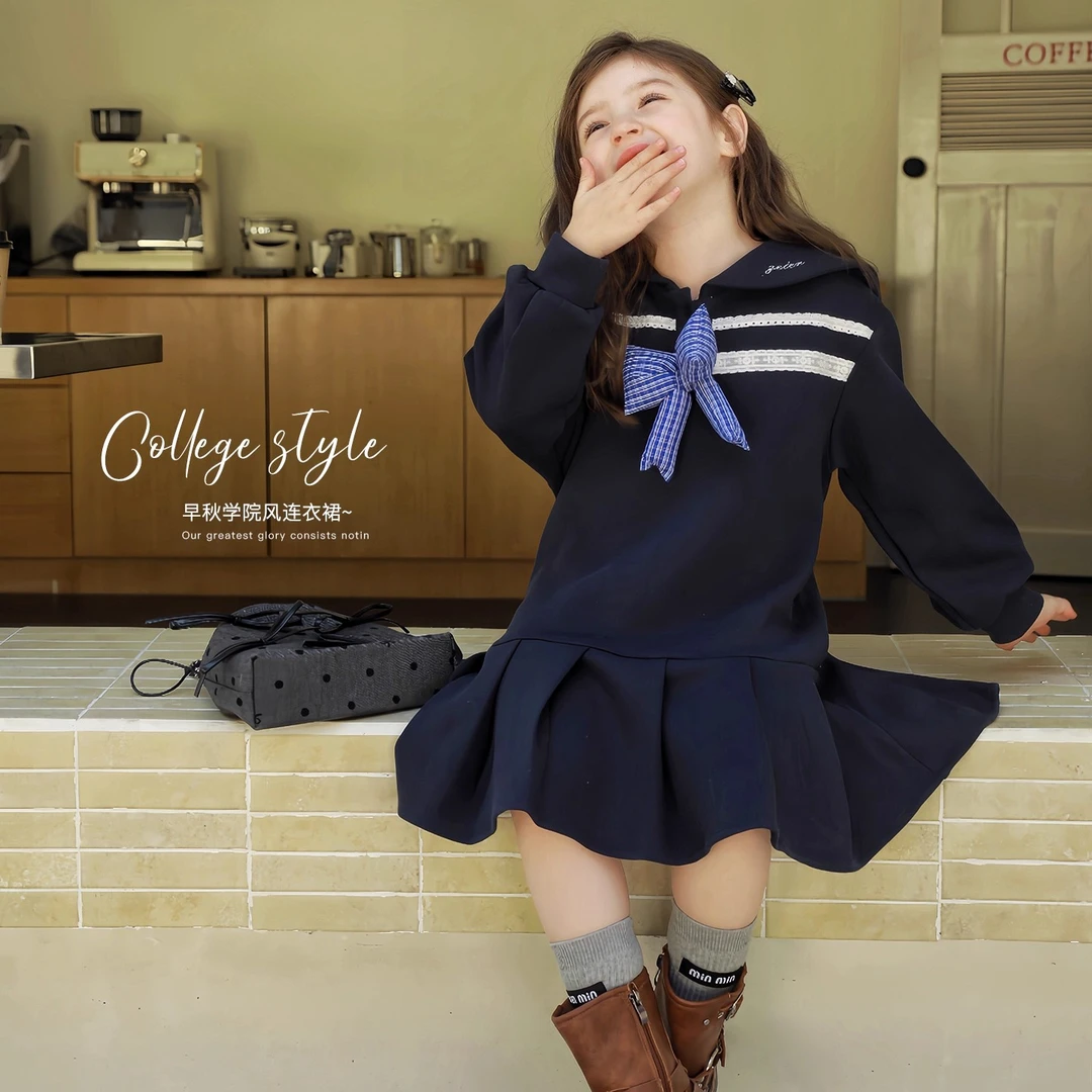 ASLN早秋nnin系少女高智学院风连衣裙女童秋装2025新款