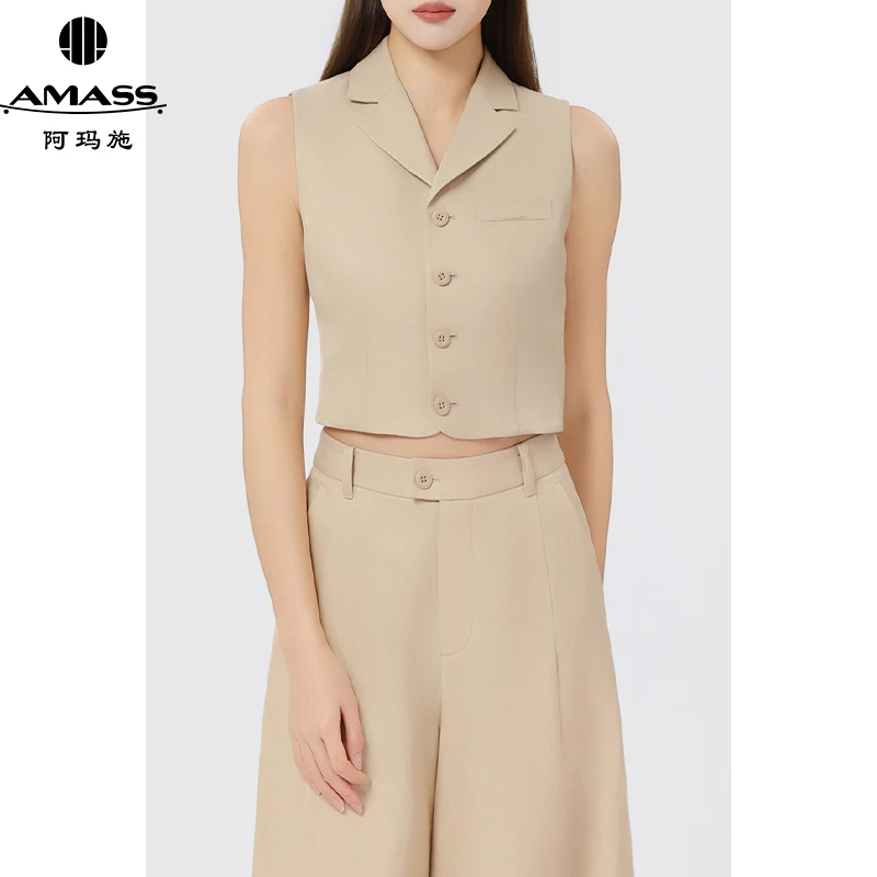 AMASS/阿玛施春夏新款设计师时尚v领轻职风无袖短款马夹女 540028