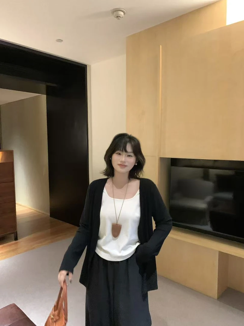 月半鱼【白开水-加色版】假两件上衣针织开衫套装女直筒休闲裤女装