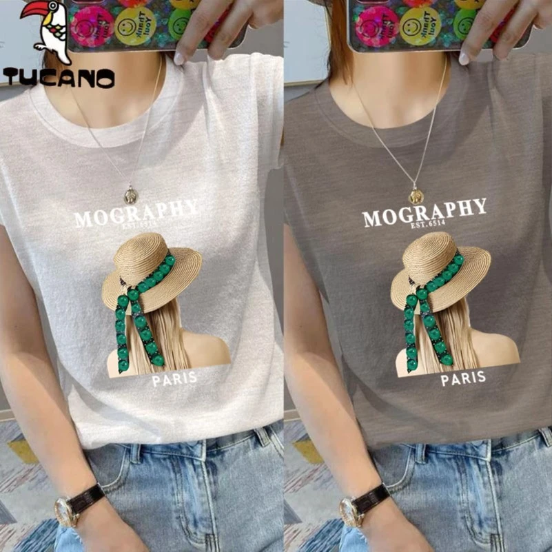 啄木鸟设计减龄大码短袖夏季t恤女宽松时尚圆领休闲上衣服半袖T恤