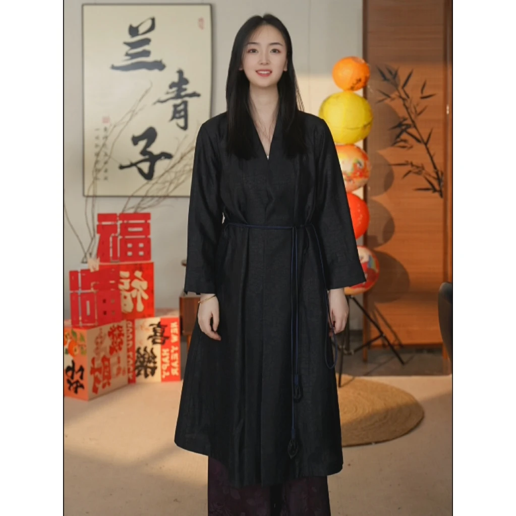 新中式国风龟裂纹长款女士风衣外套    01937-1PP