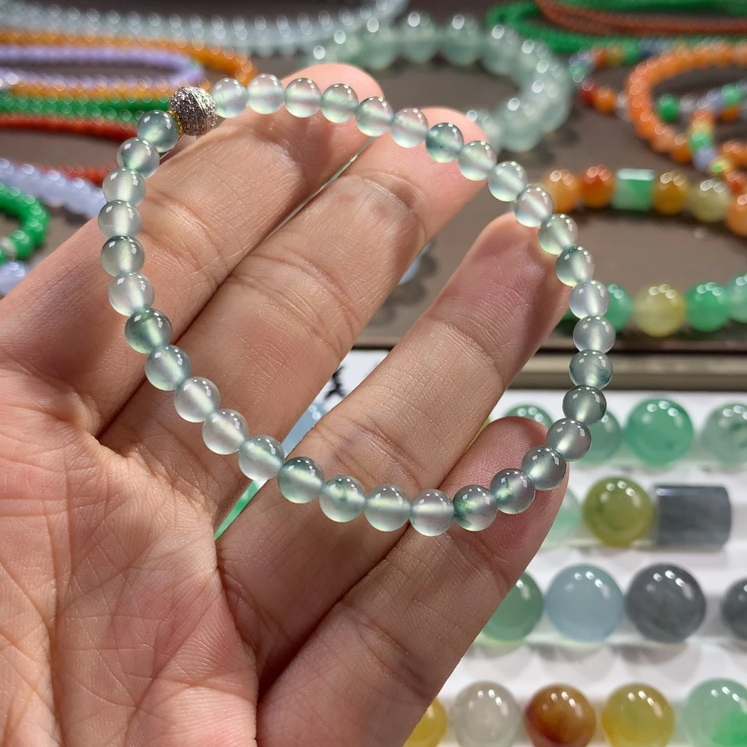 翡翠未镶嵌手链玻璃老种起刚飘花单圈卡5~5.2