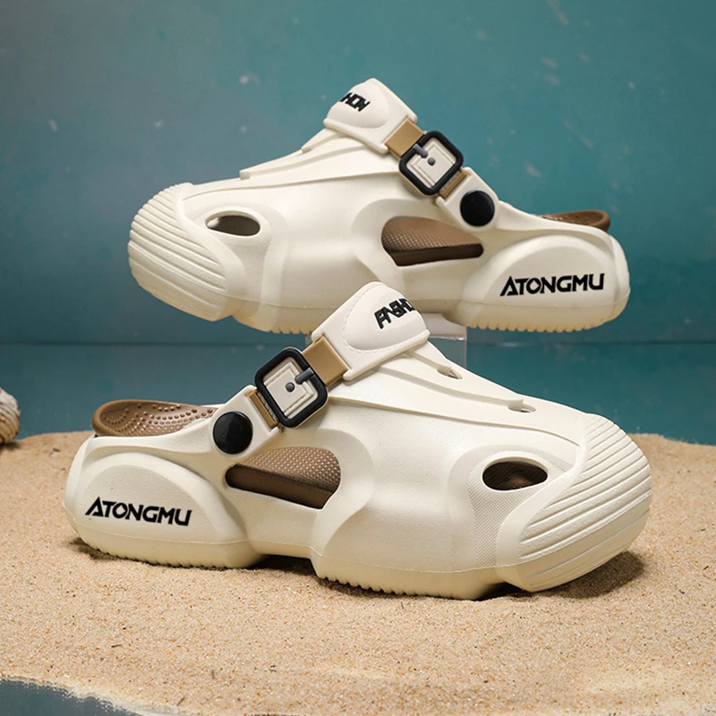 阿童木防水素面拼色夏季欧美风包头拖男款软底室外透气厚底