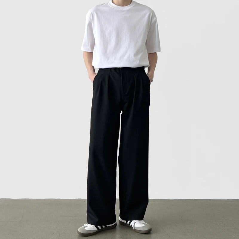 小众设计感秋季高腰直筒西裤男宽松韩系慵懒高级感阔腿休闲西装裤