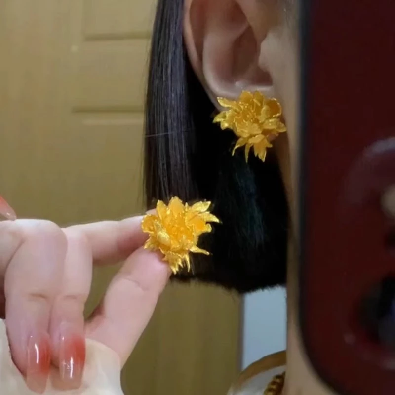 铜合金耳饰 轻奢金色牡丹花耳钉高级感时尚优雅精致ins风女款耳饰