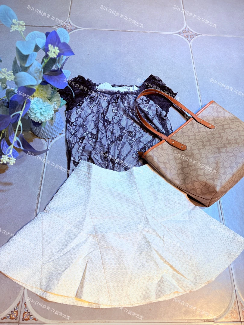 两件包邮蕾丝气质牛仔时尚女士黑色重工拼接02