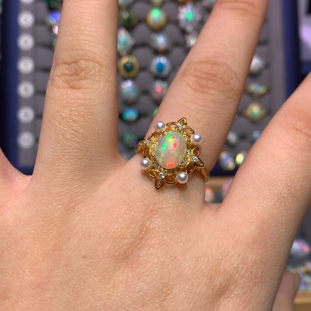 银S925镀金镶嵌欧泊戒指