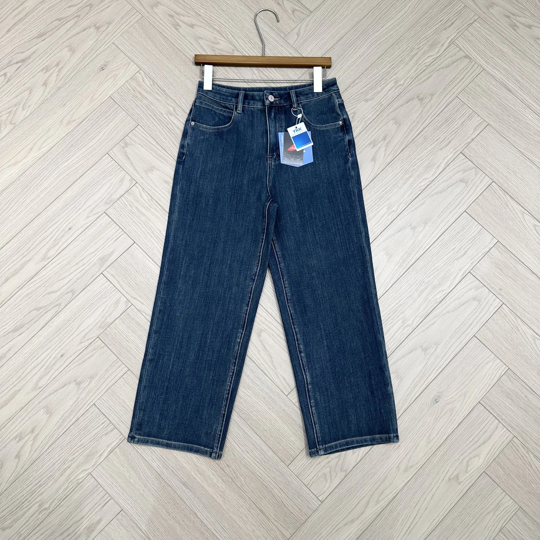 陈邓邓夏季新款四面弹极简九分牛仔裤休闲百搭水洗做旧直筒裤2114